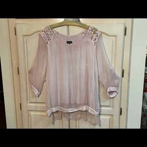 Pale pink, size L,long sleeve top with a high low bottom.